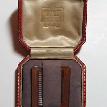 Antique CARTIER Gentleman's Mustache Comb Travel Set, Antique 1920 Cartier Gentleman's Grooming, Antique Mini Mustache Combs, Gift for Him 