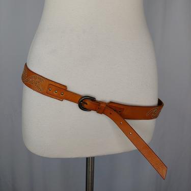 Vintage Seventies Studded Leather Boho Buckle Belt - Large 70s Hippy Bohemian Belt 