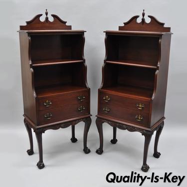 Pair of Mahogany Chippendale Style Ball &amp; Claw Small Open Bookcases Curio Table