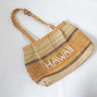 Vintage 70s Straw Hawaii Tote Bag - 1970s Woven Sisal Tote Bag - Beige Natural Souvenir Shoulder Bag - 70s Straw Purse - Boho Hippie Bag 