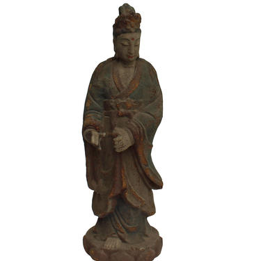 Chinese Rustic Distressed Finish Wood Kwan Yin Bodhisattva Statue cs4040E 