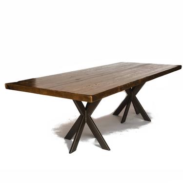 Pedestal Dining Table or Conference Table in 1.5&amp;quot; thick reclaimed wood top and steel legs in your choice of color, size and finish 