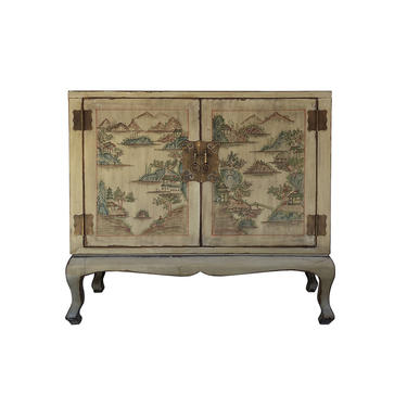 Light Olive Green Lacquer Scenery Mid Size Credenza Table Cabinet cs6088E 