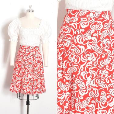 Vintage 1940s Skirt / 40s Printed Cotton Button Front Skirt / Red White ( M L ) 
