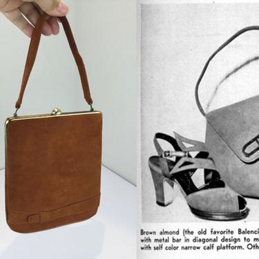 Standing Taller Than the Rest - Vintage 1940s 1950s Nutmeg Brown Suede Leather Tall Handbag Purse 