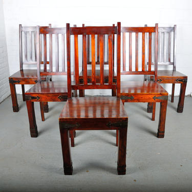 Vintage South Asian Set of 6 Massive Mahogany Dining Chairs 