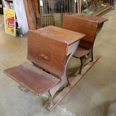 Vintage Steel and Wood Tandem School Desk