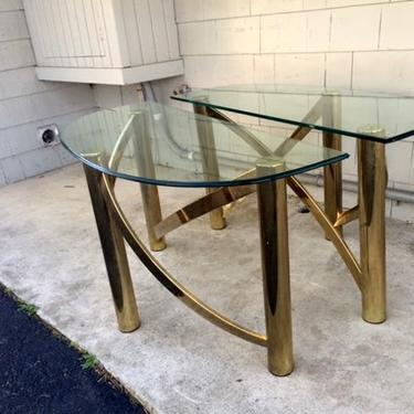 Midcentury Hollywood Brass Demilune Table Pair