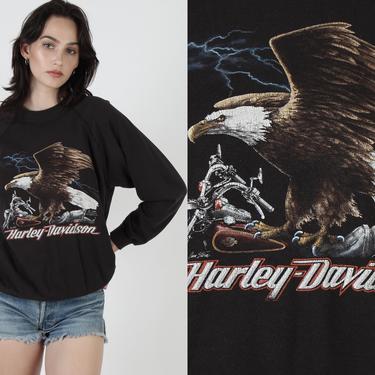 Vintage 3d Emblem Sweatshirt / Harley Davidson Motorcycles Eagle Jumper / 80s Lightning 2 Sided Twin Cities MN Dealer Sweatshirt Large L 