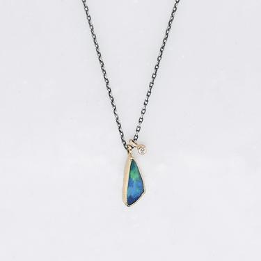 Diamond Accented Opal Drop Necklace