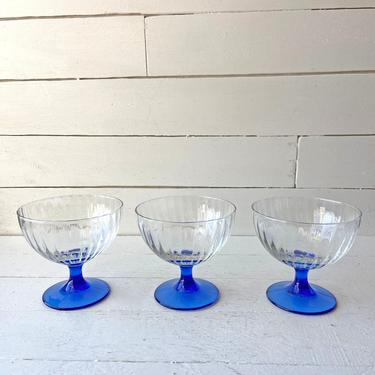 Vintage Set of 3 Italian Cobalt Blue Stemmed Dessert Cups // Vintage Blue Champagne Glass // Blue Wine Glass // Perfect Gift 