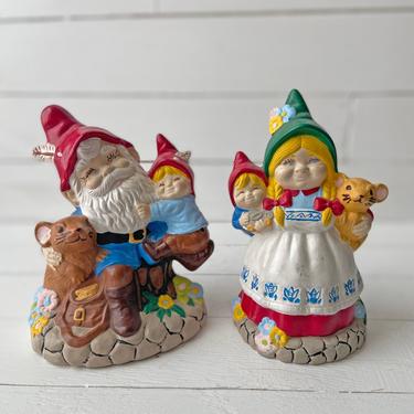 Rare Vintage Hand Painted Gnome Family With Children, Mouse Pets | Garden Decor, Fairy Garden, Elf Decor, Kitschy, Cute Christmas Decor 