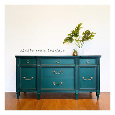 NEW! Gorgeous Jewel Tone Blue Green vintage Buffet sideboard cabinet credenza - teal media console- San Francisco CA by Shab