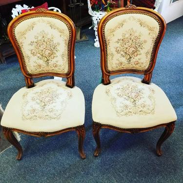Pair of antique embroidered chairs. $70