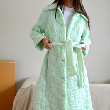 quilted satin pale green robe / house jacket / duster 