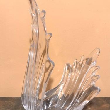 Vintage Cofrac Art Verrier France Lead Crystal Swan Splash Wave Centerpiece Bowl Vase 13&quot; 