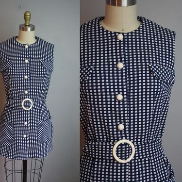 1970s Tunic // Square Print with Pocket &amp; Belt // Small 