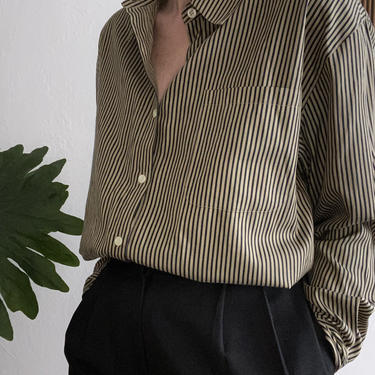 vintage pinstripe silk button down blouse / size US 10 by miragevintageseattle