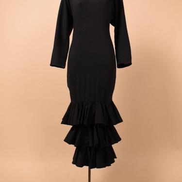 Black Cotton Ruffle Maxi Dress, By Arpeja, S
