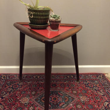 Petit Formica top mid century walnut accent table Red 