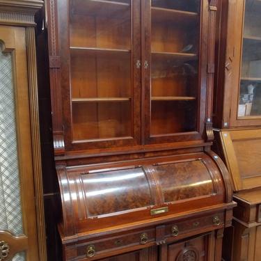 Vintage Secretary Desk with Hutch and Cylinder Roll