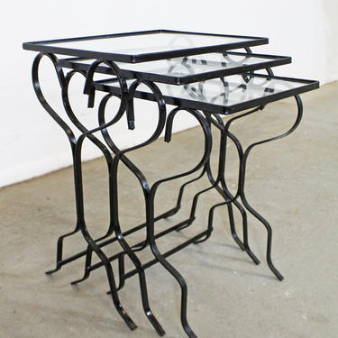 Set of 3  Wrought Iron Meadowcraft Dogwood Iron Outdoor Patio Nesting Tables 