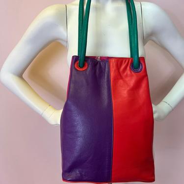 Vtg 1980s leather colorblock shoulder bag 