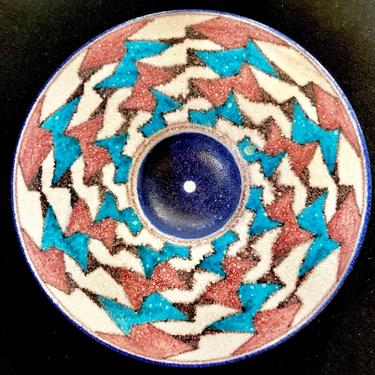 P. Ligouri Vietri Italian Red White and Blue Art Pottery Bowl Orange Peel Glaze 