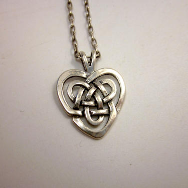 Vintage Sterling Silver Celtic Knot Heart Valentine Charm Pendant Necklace on Sterling Chain 