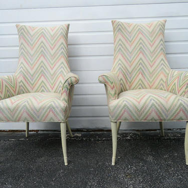 Vintage Painted Tall Pair of Living Bed Room Fireplace Side Chairs 1545