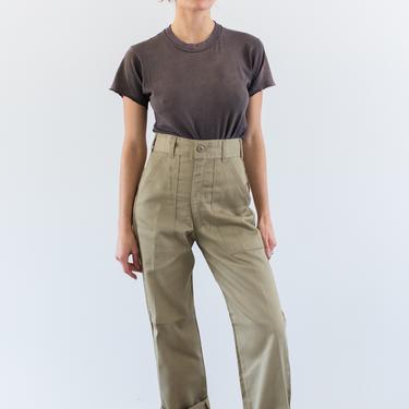 Vintage 26 Waist Army Tan High Waist Pants | Cotton Poly Utility Pant | Beige Khaki Fatigue | slim Trouser | Made USA 