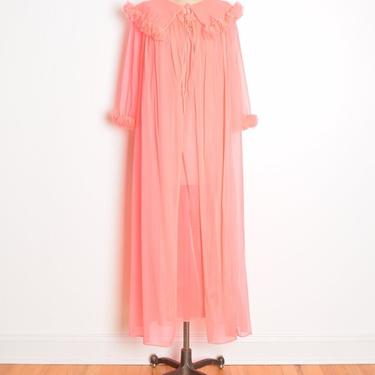 vintage 60s nightgown peignor robe bed jacket set hot pink nylon chiffon L lingerie clothing 