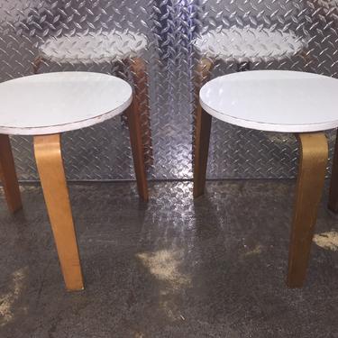Thonet-Pair of White Laminated Top Bentwood stacking stools