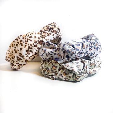 Leopard Satin Top knot  Headband - Sage / Green / Tan / Taupe / Grey / boho / Chic / Animal Cheetah Print pastel 
