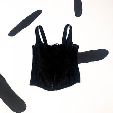 90s Fredicks of Hollywood Bustier Corset Top / Tank Top / Lace Up / Hook and Eye / Black Lace / Goth / Cyber / y2k / Romantic / Trashy / L 