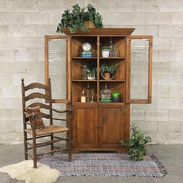 LOCAL PICKUP ONLY Vintage Corner Hutch Retro 1990s Brown Wood Glass Front Doors + 5 Wooden Shelves Farmhouse Style Corner Hutch Home Office 