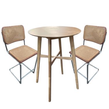 Pair of Cesca Bar Stools with Blonde Ash Wood Round Bar Height Kitchen Table 42” Tall (Table and Chairs Priced Individually)