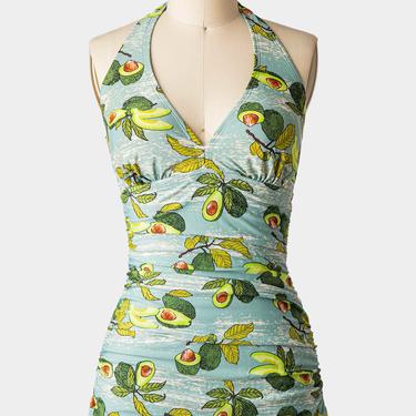 Bettie Page 1950s Style Avocado Swimsuit