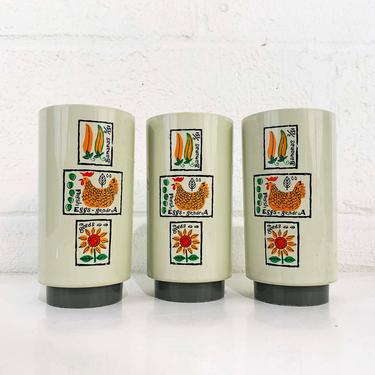 Vintage Farmer's Market Plastic Drinking Glasses Cottagecore Vegetables Set of 3 Sage Green Juice Glass Cup Picnic Kitschy Kitch Cute 