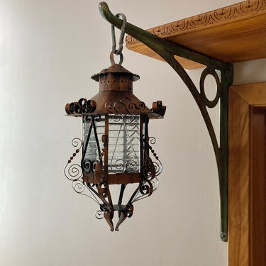 vintage Spanish Revival hanging lantern - copper lamp 