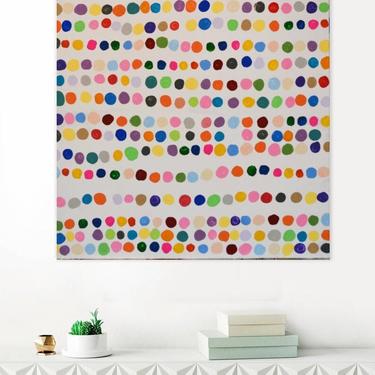 Dots Multi Colors LARGE 24&quot;x24&quot; Canvas Painting Abstract Minimalist Modern Original Contemporary Artwork Commission ArtbyDinaD by Art