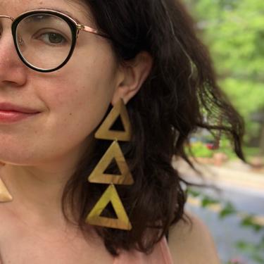 Triangle Drop Earrings- Cascading Brass Triangle Earrings Statement Boho Chic Should Dusting Earrings 