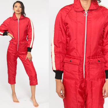 70s Ski Suit Red One Piece Snowsuit Puffy Retro Snow Suit Puffer Coat Pants 1970s Retro Puff Winter Seventies Snow Wear Extra Small xs 