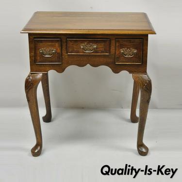 Vintage English Queen Anne Style 3 Drawer Small Oak Wood Lowboy Side Table Chest