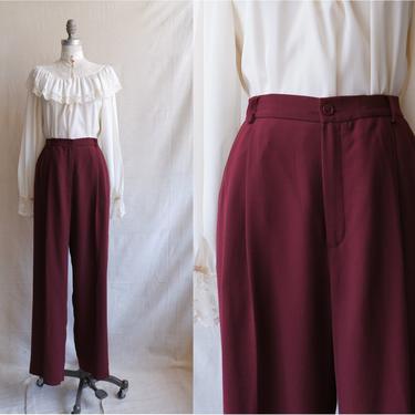 Vintage 90s Merlot Trousers/ 1990s High Waisted Maroon Pleated Pants/ Size 28 Medium 