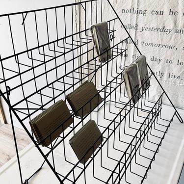 Tabletop Black Metal Mid Century Wire Rack Retail Display | Paper Art Craft Storage Organization | Card Rack | Art Rack | Folding Industrial 