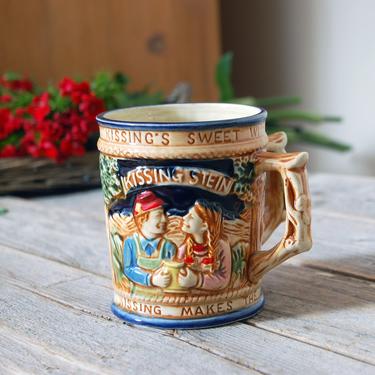 Vintage kissing stein / double handle mug / vintage lovers cup / kissing scene mug / Valentine's gift / vintage stein mug / smooch mug 