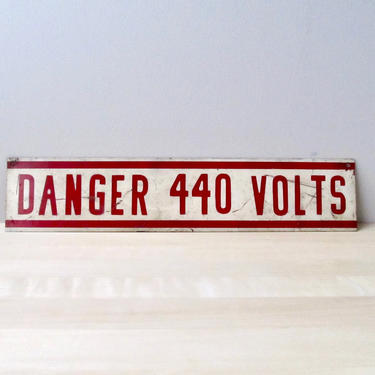 vintage red metal sign - DANGER 440 VOLTS - industrial decor 