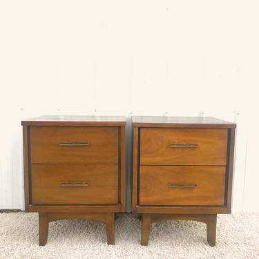 Pair Mid Century Modern Nightstands w/ Two Drawers