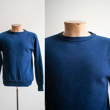 Vintage 1980s Pullover Sweatshirt / Vintage Blank Sweatshirt / Navy Blue Pullover Sweatshirt / Navy Blue Crewneck / Vintage Crewneck Medium 